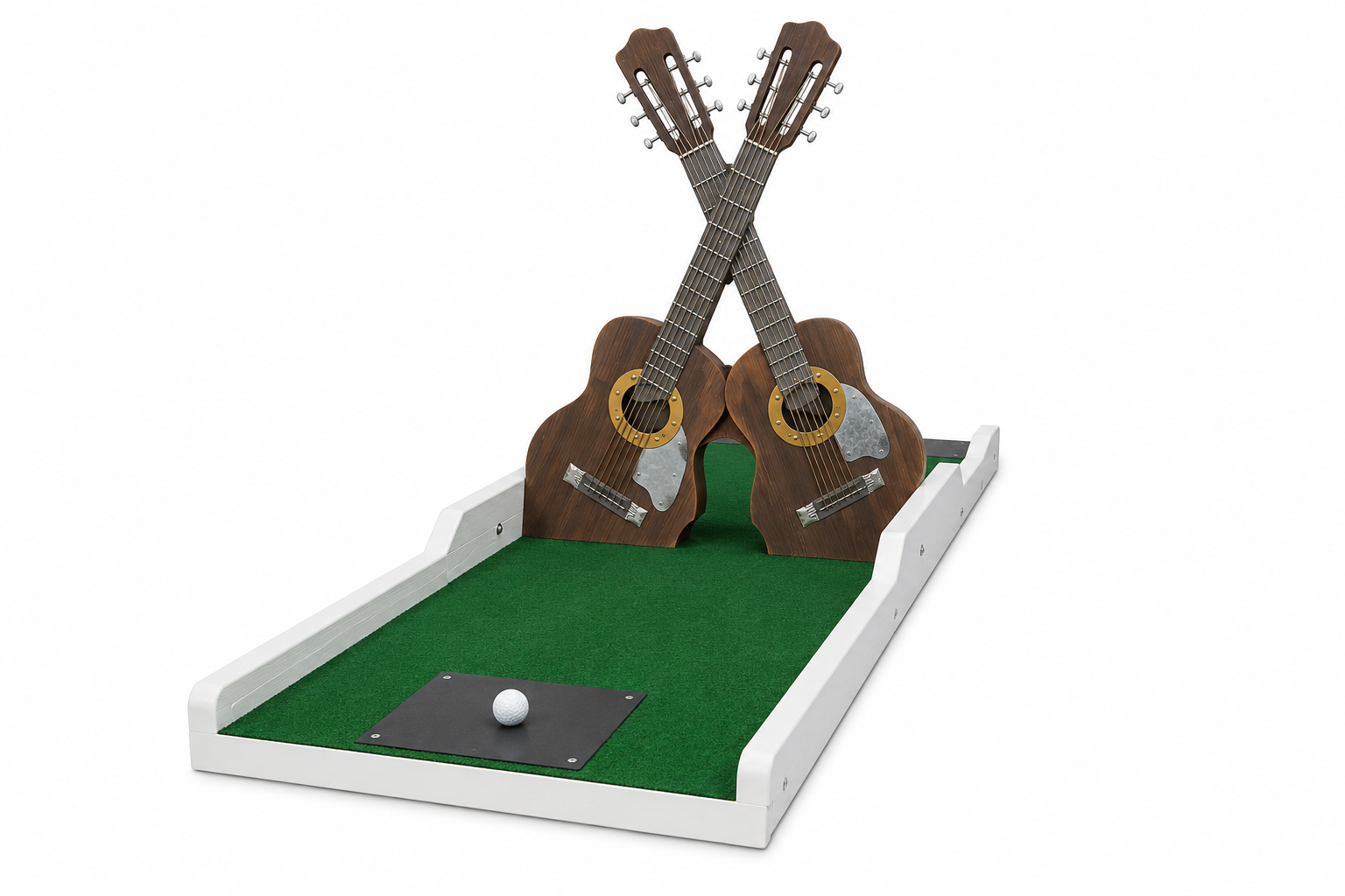 Crossed acoustic guitars mini golf obstacle