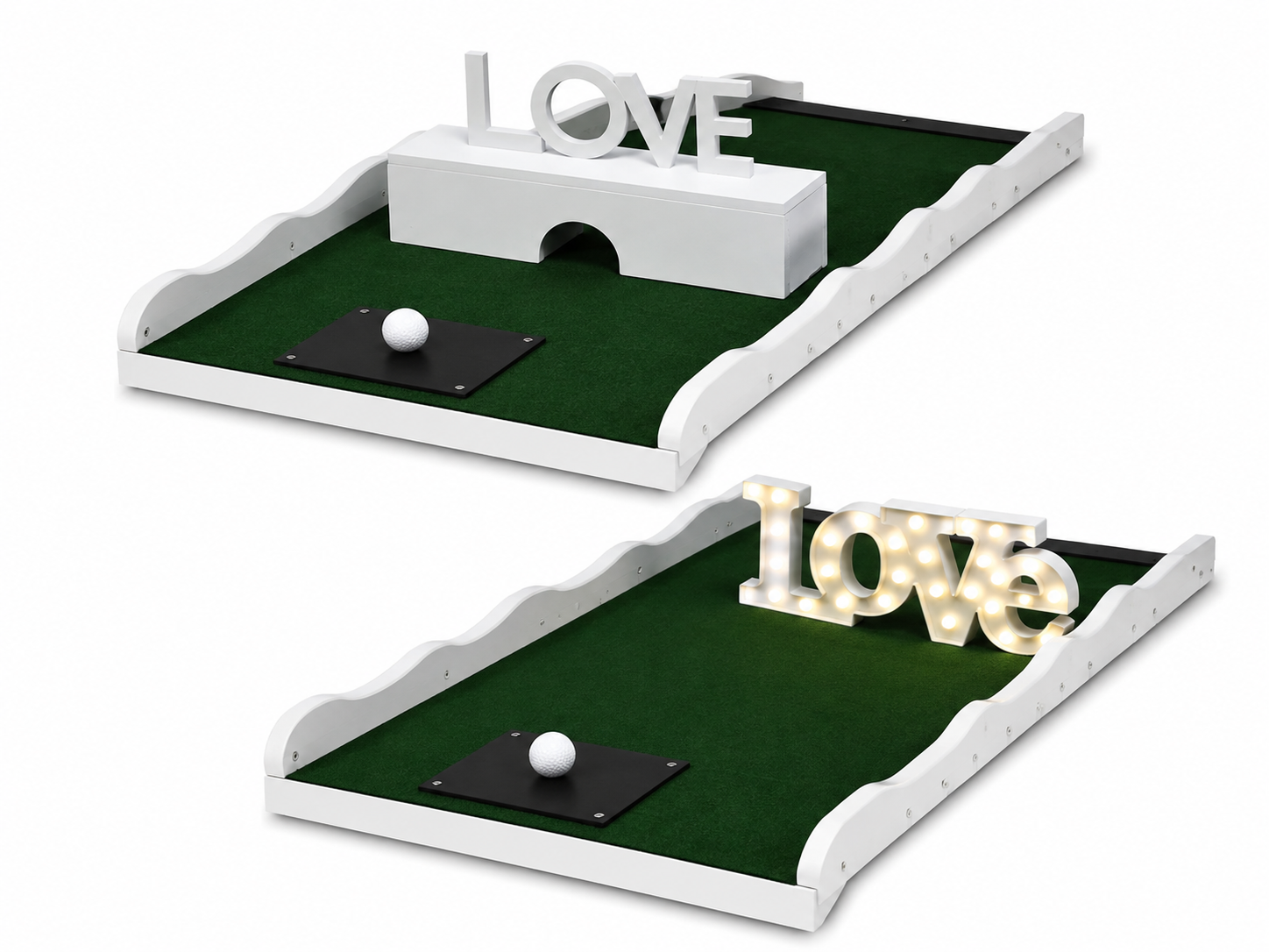 LOVE letter and marquee love sign mini golf obstacles